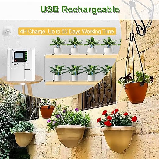 PChero Automatic Drip Irrigation System Kit, Indoor Plant Self Watering System Devices for 15 Potted Plants, USB Charging Plant Waterer Indoor with Timer, Buzzer and Water Sensor for Vacation