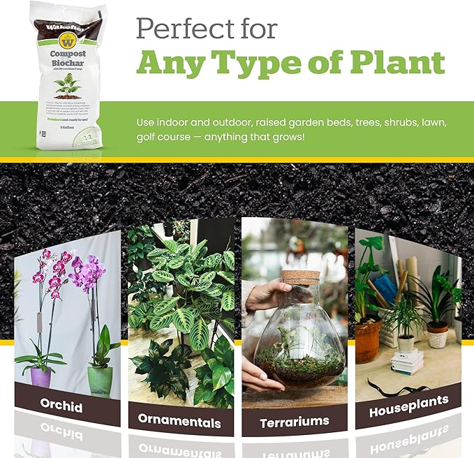 Wakefield Compost + Biochar with Mycorrhizal Fungi – Premium Aged Organic Compost with Mycorrhizal Fungi, Blended with 100% Biochar – 1 Gallon - Pack of 6