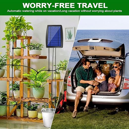 Solar Drip Irrigation Kit Accessories, 32.8FT Solar Powered Auto Easy DIY Irrigation System Expansion Kit with Anti-Siphoning Device for Balcony Patio & Garden
