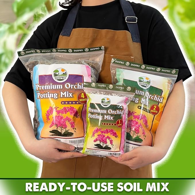 DUSPRO Orchid Potting Mix for Repotting with Moss Pine Bark Mulch Perlite Stone & Coco Peat Natural Ingredients, Orchid Bark Potting Mix, Orchid Repotting Kit Drainage Indoor Potting Medium Great 1QT