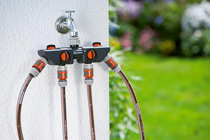 Gardena 38194 Four Channel Water Distributor Garden Hose Valve, Grey/Orange