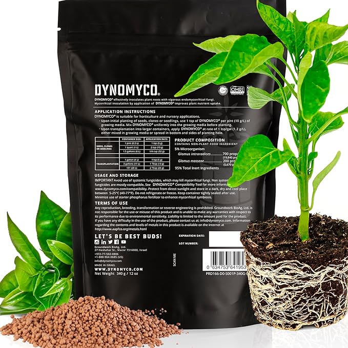 DYNOMYCO Mycorrhizal Inoculant - Plant Growth & Root Treatment, Concentrated Mycorrhiza Formula, Boosts Nutrient Uptake, Mycorrhizae Plant Food for Resilience & Fertilizer (340g / 12oz)