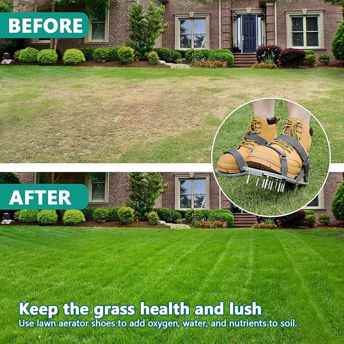 Lawn Aerator Shoes for Grass - Pre-Assembled Grass Aerator Shoes for Lawn - Soil Yard Aerator Tool for Aerating Patio Garden, Gray