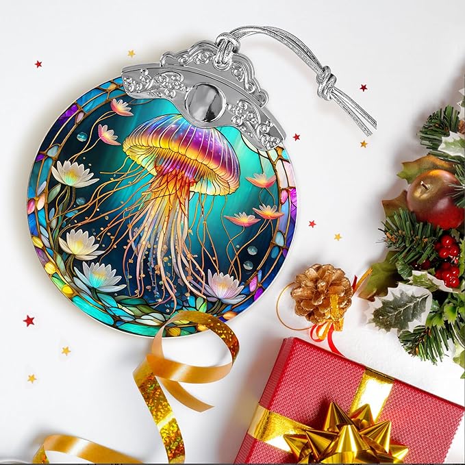 Stained Glass Suncatcher, Jocidea Jellyfish Ornament, Christmas Ornaments, Holidays Ornaments, Christmas Tree Decor, Jellyfish Decor for Home, Jellyfish Gifts