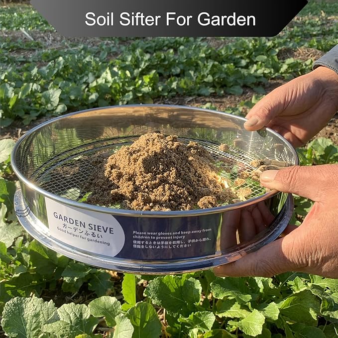 Garden Soil Sifter -10" Sifting Pan-Sieve for Sand Rocks Dirt Compost (1/8”Mesh Screen)
