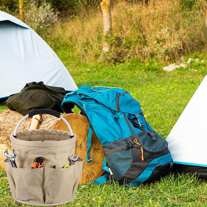 HARFINGTON Garden Tool Bag 17L Large Oxford Waterproof with Pockets Garden Tote Bag Gardening Plant Tool Organizer Storage Carrier Store for Outdoor Women Men, Khaki