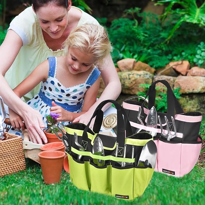 Garden Tool Bag with 10 Pockets,Heavy Duty Garden Plant Tool Set Store Content Bag,Garden Tool Organizer,Great Gardening Gifts,Green