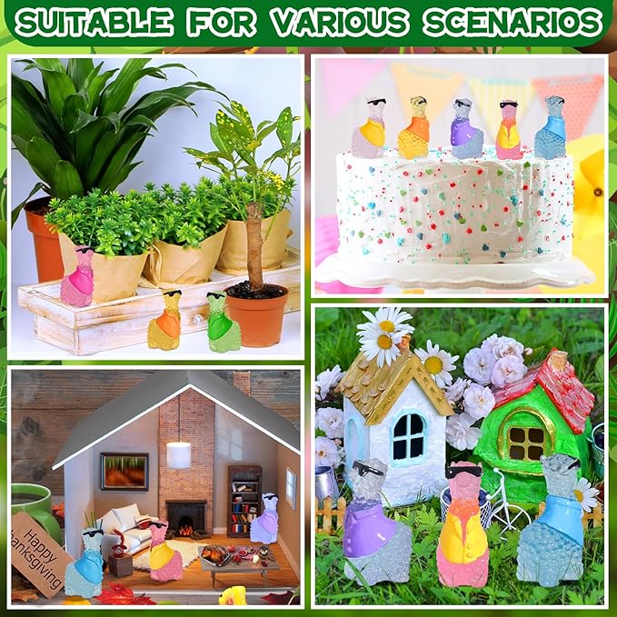 Poen 50 Pcs Resin Miniature Alpaca Figurines Glow in Dark Luminous Mini Animals Alpaca Llama for Garden Landscape Aquarium Dollhouse Decor(Elegant Style)