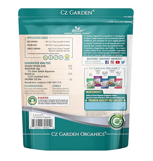 Organic Langbeinite 0-0-22 Sul-Po-Mag 4LB - Made in USA Soil Amendment for Indoor/Outdoor Plants & Flower Gardens. Water Soluble Potassium/Magnesium/Sulfur. Low Chlorine Fertilizer. OMRI Listed