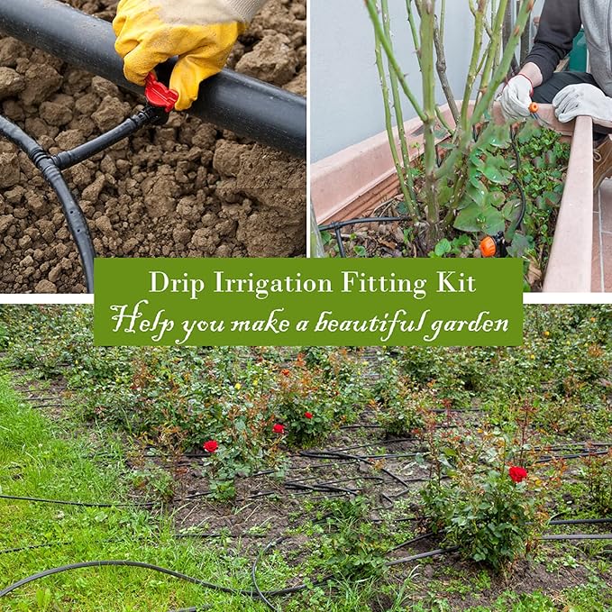 Drip Irrigation Fittings Kit for 1/4" Tubing, 130 Pieces Drip Line Connectors for Drip Systems - 60 Couplings, 40 Tees, 20 Elbows, 10 End Plugs - Drip Irrigation Parts for 1/4 Inch Drip Hose
