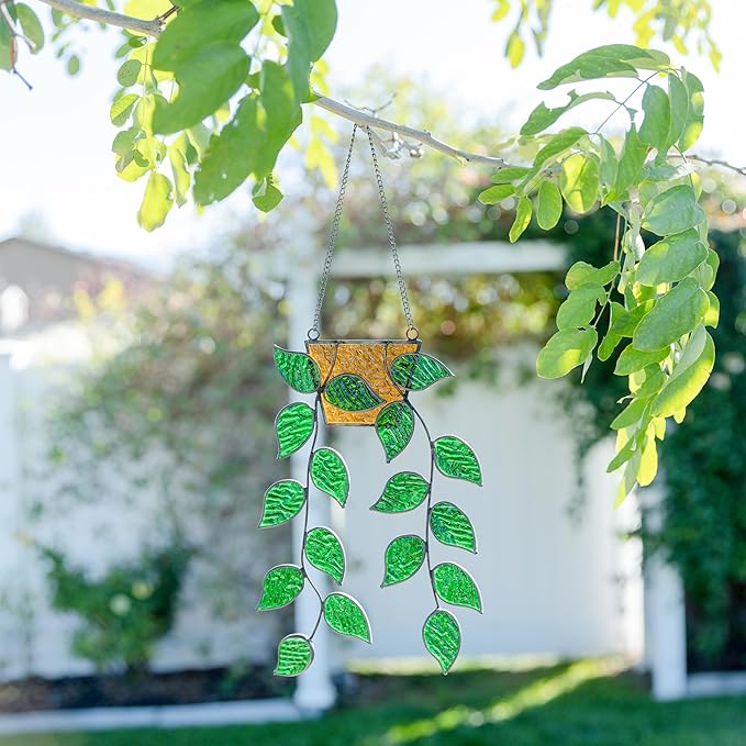 Stained Glass Window Hanging 17 Leaf Plant Stain Glass Window Hanging Real Stained Glass Hanging Hanging Stained Glass for Windows Stained Glass suncatchers Stained Glass Plant Stained Glass