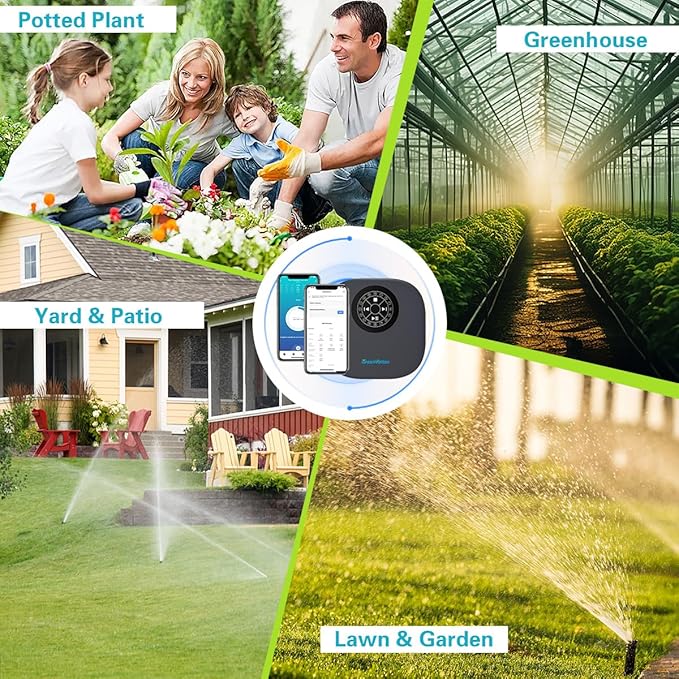 Smart Sprinkler Controller, 16-Zone/Station Irrigation System with APP Remote Control, GreenVation 2.4G/5GHz WiFi Water Timer for Outdoor Garden/Yard/Lawns
