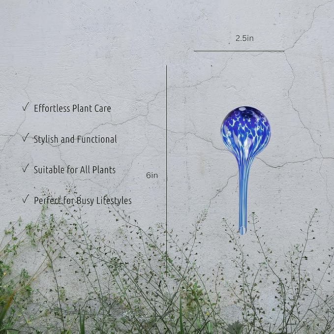 LGL Plant Watering Globes. Self Watering Planter Inserts Made from Hand-Blown Durable Glass. Self Watering Spikes to Support Plant Health. (4pk Small)