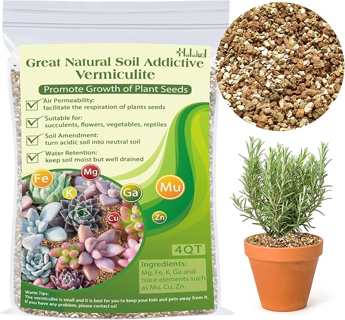 Halatool 4 QT Horticulture Vermiculite Professional Soil Addictive Coarse Grade Vermiculite for Plants Gardening Mushrooms Seed Starting Cat Grass