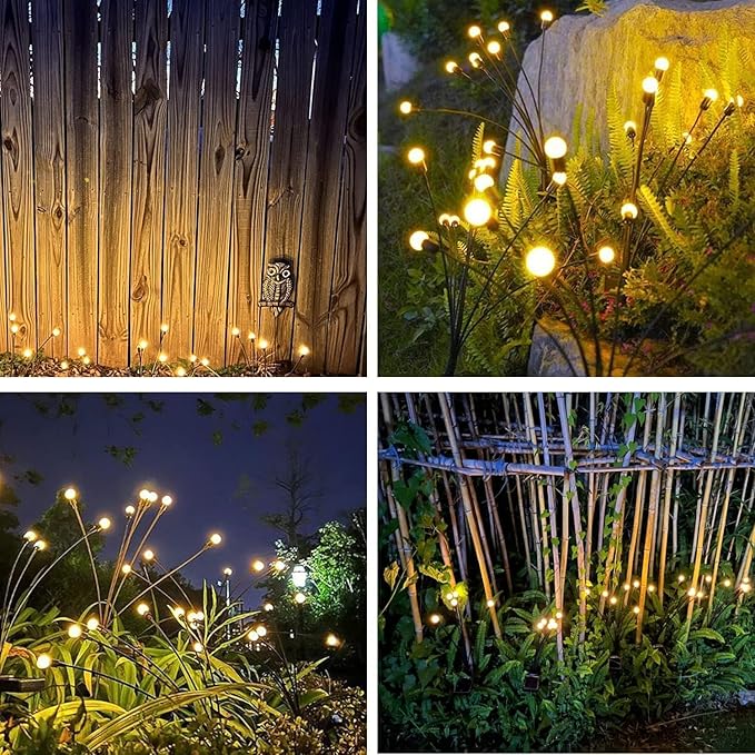 OZS 4Pack Total 32LED Solar Garden Lights -Solar Lights Outdoor, Solar Firefly Lights, Sway by Wind, Solar Fairy Lights Outdoor Waterproof for Patio Pathway Garden Decor(Warm White)