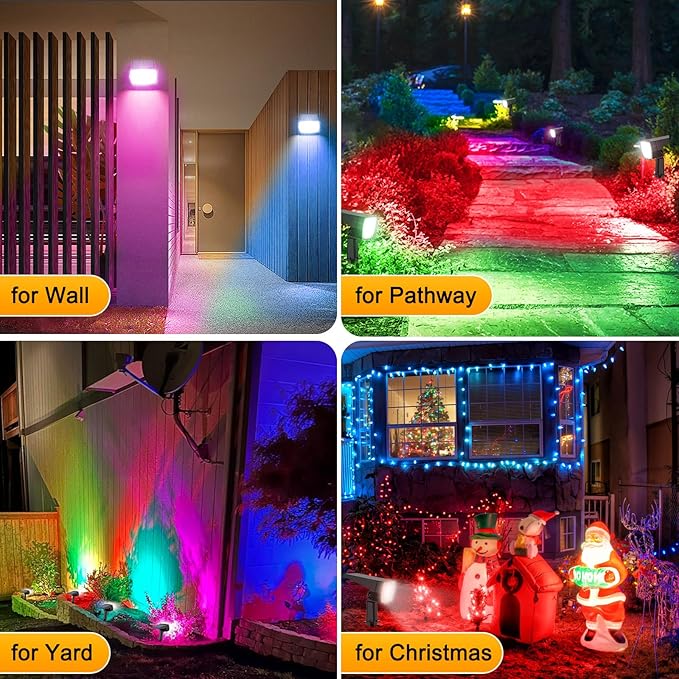 Fabrito Solar Color Changing Lights Outdoor, 9 Color Modes Landscape Spotlights, Dusk to Dawn Solar Powered Spot Lights for Outside, Solar Garden Lights for Yard, Pathway, Tree 10 Pack (Multicolor)