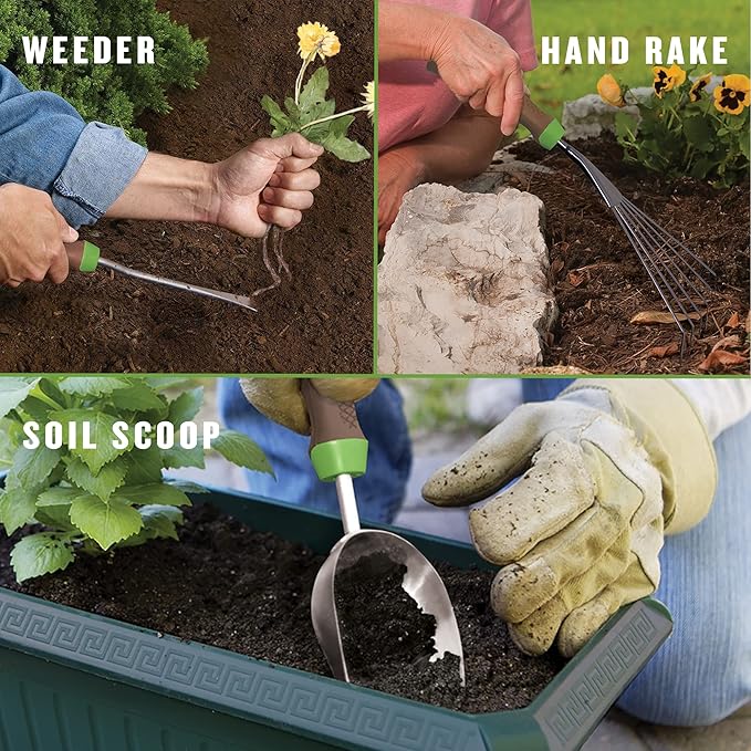 AMES 24451009 6-pc. Ergo Gel Grip Garden Tool Set with Hand Trowel, Weeder, Rake, Transplanter, Scoop & Cultivator