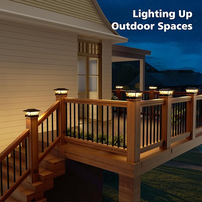 NIORSUN Solar Post Lights Outdoor 12 Pack, 2 Modes LED, Deck Fence Post Solar Lights for 3.5x3.5 4x4 5x5 5.5x5.5 Caps Patio Garden Decoration, Black