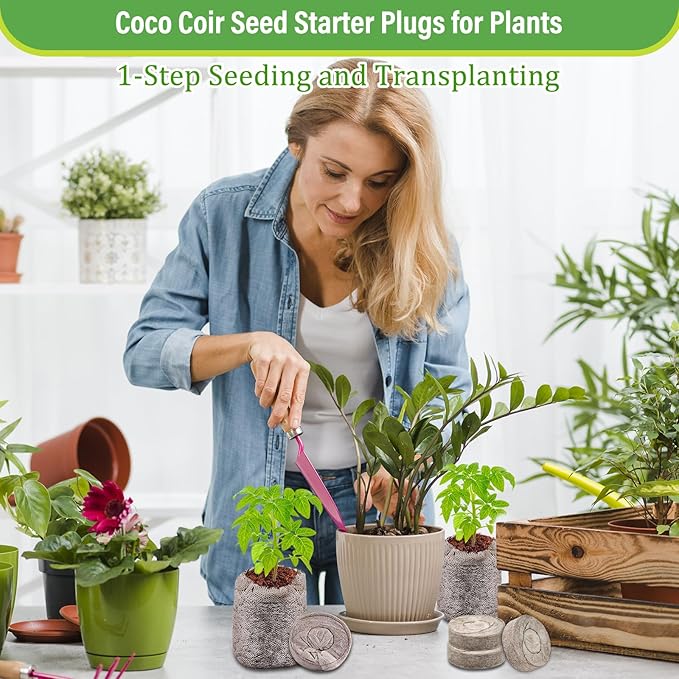 Legigo 100 PCS Coco Coir Seed Starter Plugs, 30mm Coconut Coir Pellets Seed Starter Soil for Plants, Compressed Seedling Starter Pods Pellets Seed Sprouted Potting Soil for Flowers, Herbs, Vegetables