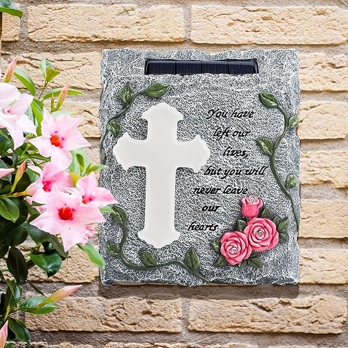 Cross Solar Lights Outdoor Garden Memorial Stepping Stone, IP65 Waterproof is Used for Walls or Lawns, A Touching Memorial Gift & Condolence Gifts Grave Decorations for Cemetery
