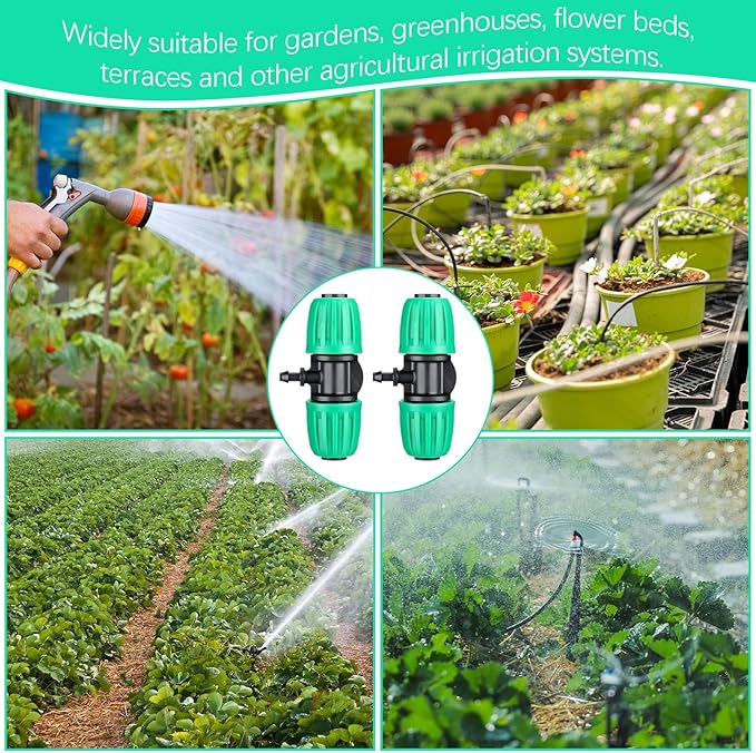 Frienda 40 Pcs Barbed Tee 1/2 Inch Tubing (1/2" Idx0.6-0.63" Od) 16mm to 1/4 Inch Irrigation Tube Fittings Drip Irrigation Parts Anti Drop Locked Reducing Tee for Drip Hose, Green