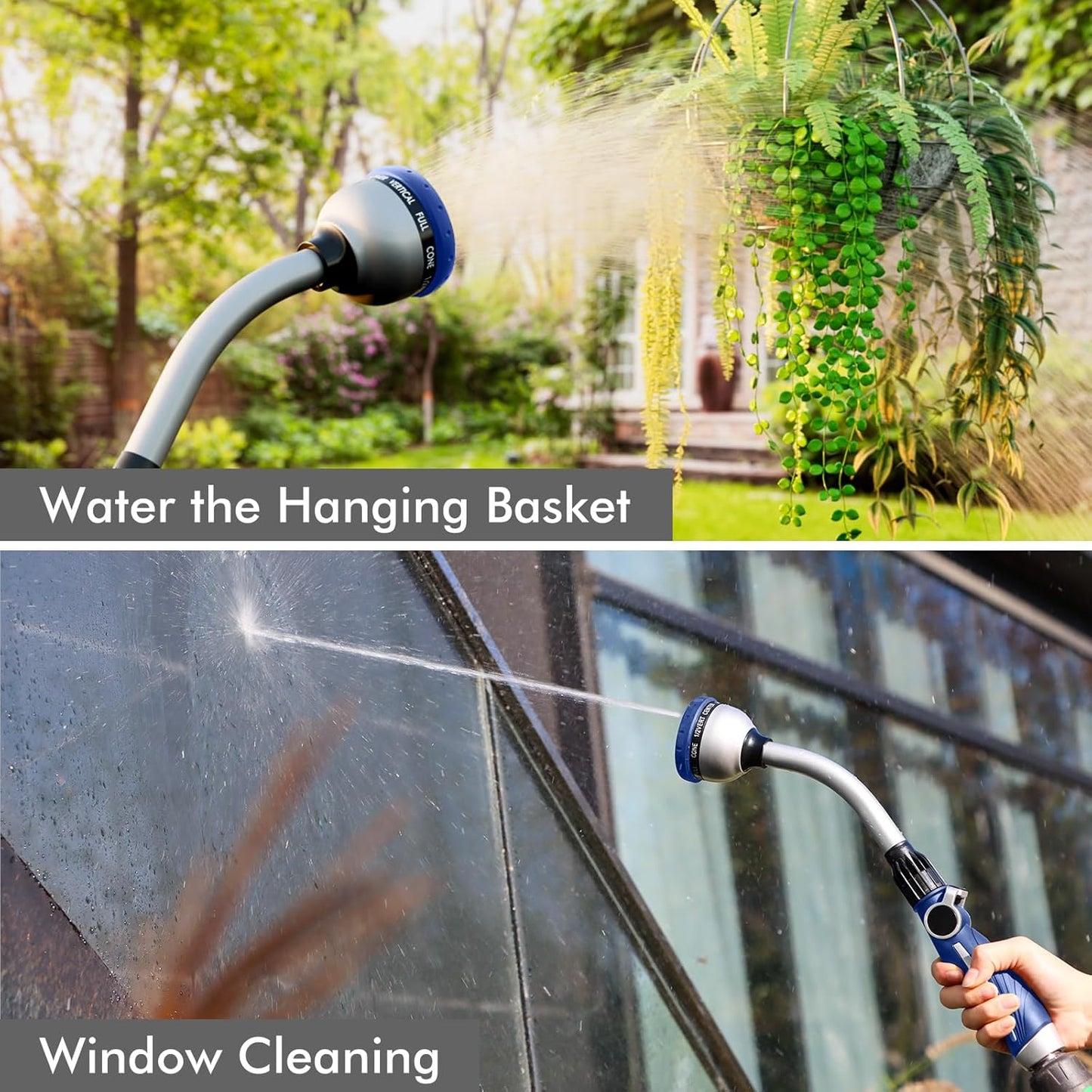 RESTMO Watering Wand Heavy Duty, Metal Garden Hose Wand with 10 Spray Patterns, 15-Inch Long Hose Nozzle Sprayer with Thumb Flow Control, Ideal to Water Hanging Baskets and Shrubs, Blue