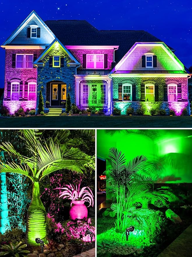 ZUCKEO 15W Christmas Outdoor Spot Lights RGB Color Changing Landscape Lights, 120V Waterproof LED Spotlight with Remote & Plug for Yard Garden Path House Halloween Decorations (1Pack)