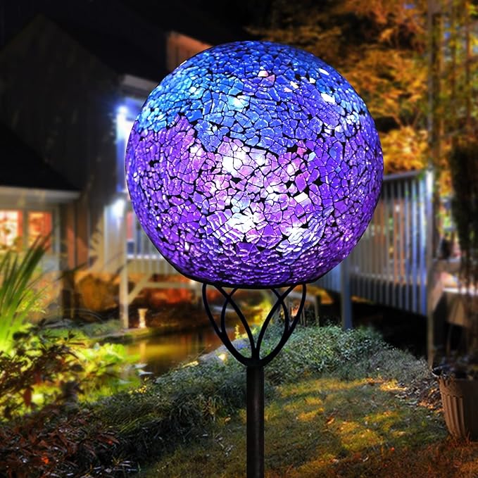 Afirst Solar Outdoor Garden Lights Decorative - Mosaic Solar Stakes Gazing Ball Waterproof Outdoor Lights Stakes for Pathway Yard Lawn Decoration