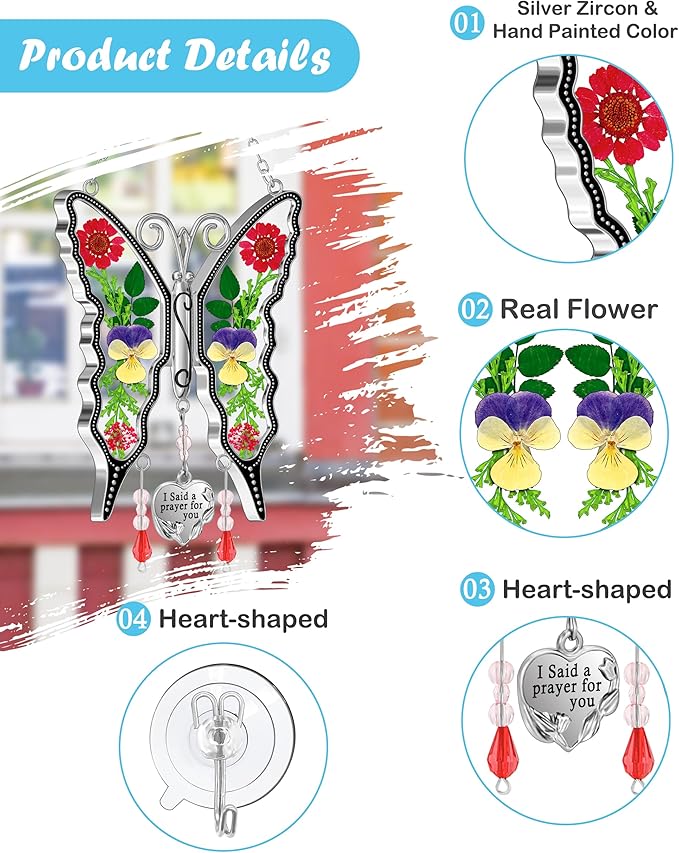 KY&BOSAM Butterfly Suncatcher I Said a Prayer for You Stained Glass Butterfly Suncatchers Hanging for Window Wind Chime Gifts for Friend Mother`s Day Birthday Christmas Thanksgiving Ornament Gifts