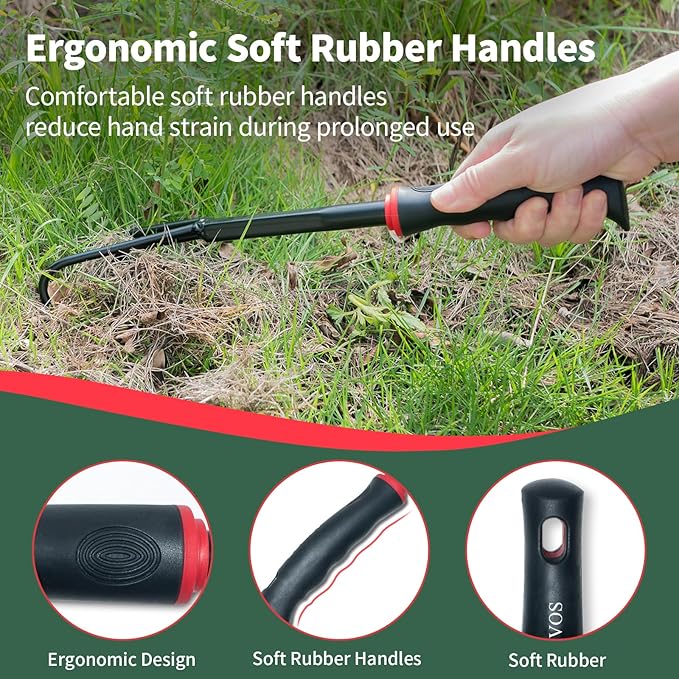 Gardening Tools Set, 6 Pieces Heavy Duty Rust-Proof Gardening Tool Kit, Ergonomic Soft Rubber Handles, Includes Trowels, Rakes, Weeding Tool, and Hand Fork for Digging, Planting, Weeding