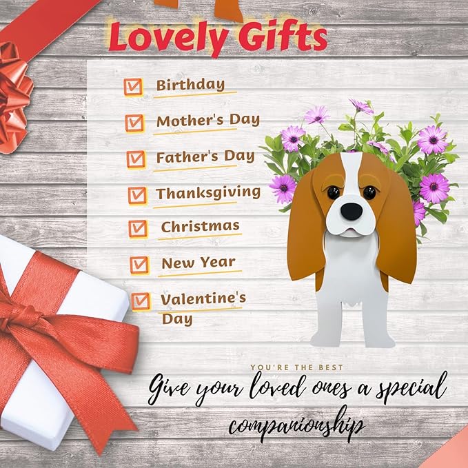 Brown King Cavalier Dog Planter Plant Pots,Cute Garden Dog Flower Planter,Dog Planters Birthday Gifts for Women,Office,Indoor/Outdoor Decor(9.45 * 8.66 * 13.39in)