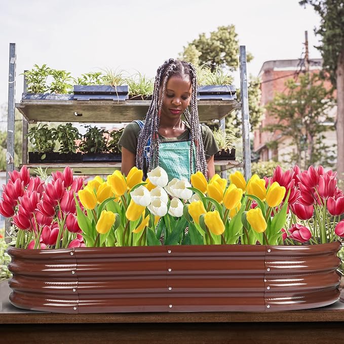 Raised Garden Bed Galvanized Planter Box Outdoor, Rot-Resistant Metal Garden Bed Planter for Vegetables Flower Herb (6.5ft, Brown)