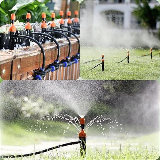 Drip Irrigation System,50FT Main Pipe and 16.4FT Branch Pipe,10 Adjustable Drippers with Piles,Quick Socket Connection.Plant Watering System of Garden Potted Elevated Garden Bed.(emitters with Piles)