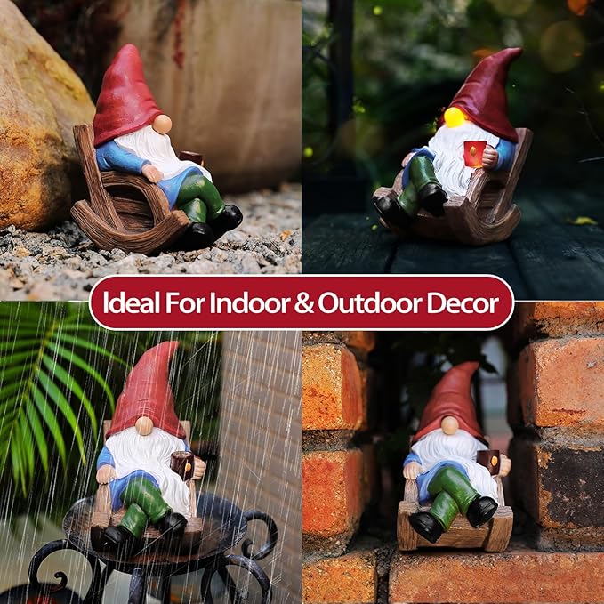 Solar Garden Gnomes Outdoor Statue with Solar Lights,7.1“ Figurine Lights Solar Garden Yard Decorations Outdoor Decorations for Patio,Yard,Lawn Ornament,Mom Gift Unique Housewarming Gifts