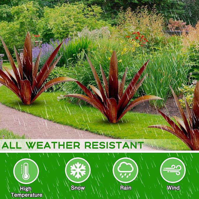 DIY Metal Agave Plant Art Yard Tequila Art Sculpture, Tequila Rustic Garden Sculpture Statue Outdoor Decor,Agave Metal Plants for Yard, Garden Lawn Ornaments (12 Leaves -Yellow)