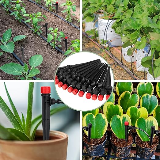 80 Pcs Drip Irrigation Emitters with Adjustable 360 Degree Water Flow Drippers for 1/4 Drip Tubing Sprayer on 5.5 Arrow Stake for Garden Irrigation System(Red, Black,Eight Hole Nozzle)