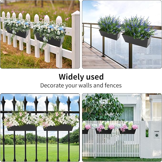 Railing Planters Outdoor Balcony 16 Inch Deck Over The Railing Planter Boxes Hanging Planters for Fence Flower 3 Pcs (Black)