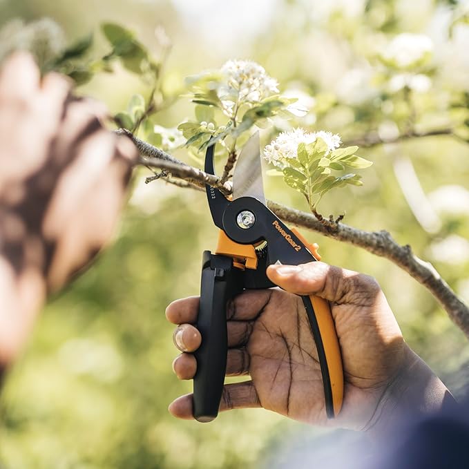 Fiskars Pruning Shears, PowerGear2 Technology Multiplies Power, Rolling Handle for Ease of Use, 3/4-Inch Cut Capacity Bypass Pruner, UltraBlade Coating and SoftGrip, Garden and Yard Tools
