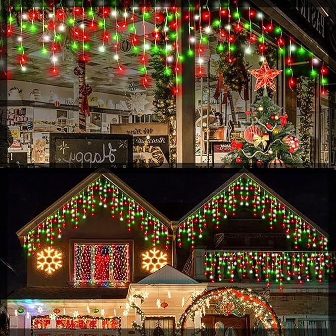 Upgraded Solar Christmas Lights,304 LED Outdoor Christmas Decorations 8 Modes Waterproof Solar Powered String Lights for Patio Yard Garden Wedding Party House Xmas Tree Roof Decorations(Red and Green)