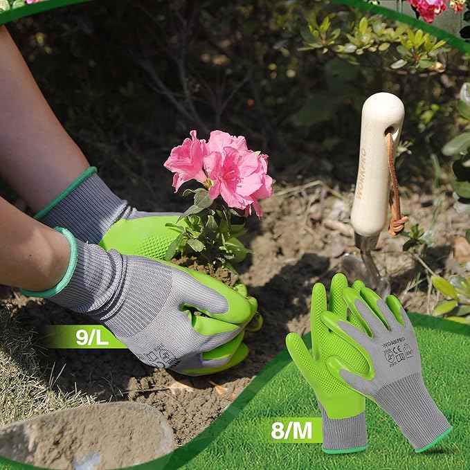 WORKPRO 6 Pairs Garden Gloves, Work Glove with Eco Latex Palm Coated, Working Gloves for Weeding, Digging, Raking and Pruning(M)