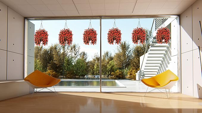 Hanging Baskets Artificial Flowers for Outdoor Interior Decor, Artificial Daisies Flowers Shrubs Plants with Baskets for Home Porch Garden Patio Patio Spring Summer Decor(Orange)