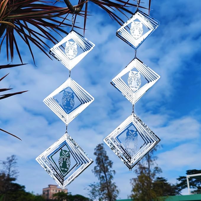 9 Discs Owl Bird Scare Discs Set-Highly Reflective Double-Sided Bird Reflectors,Extra Sparkly Owl Wind Spinner Outdoor Garden Decor, Bird Devices Deterrent to Scare Birds Away from Yard Patio Farm