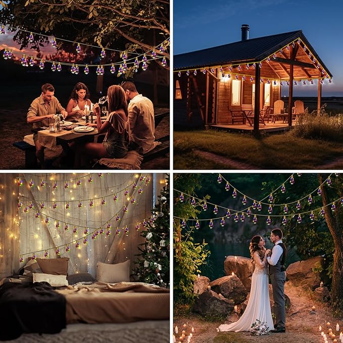 Solar Outdoor String Lights 2Pack 24FT Vintage Rope Hemp Solar Lights with 20 Shatterproof Bulbs,8 Modes Solar Powered Lights with Memory Function, Waterproof for Fence,Balcony,Yard(Multicolor)