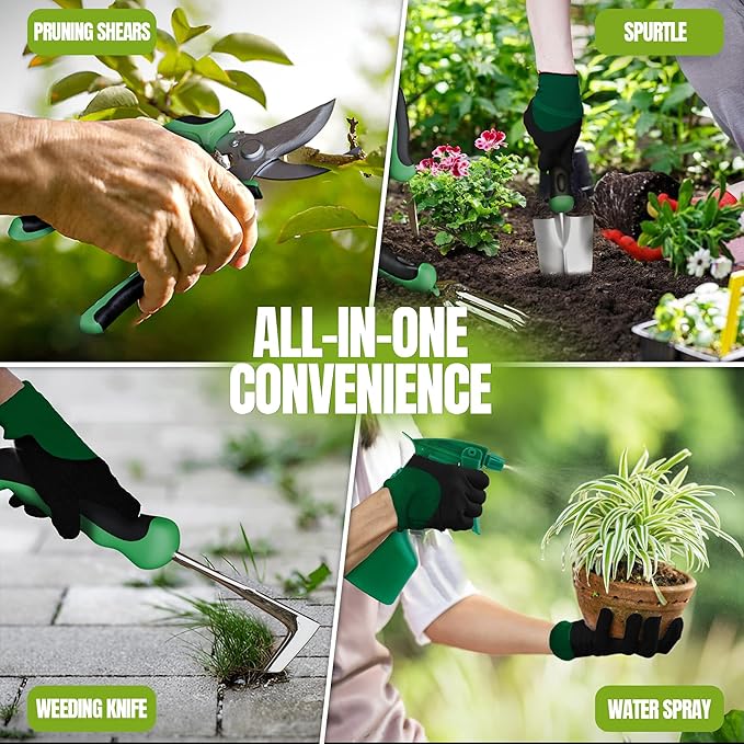 KHETI Garden Tools Set for Gardening - 11 Pieces 2mm Heavy Duty Stainless Steel Includes Spade Shovel Perfect for Digging and Gardening, Garden Tool Kit, Ideal Gardening Tools for Women and Mothers