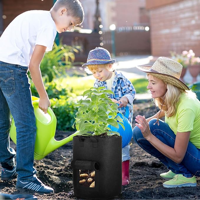 6-Pack 10 Gallon Potato Grow Bags with Flap Window, Heavy Duty Aeration Fabric Pots with Handles for Garden and Planting(Black)