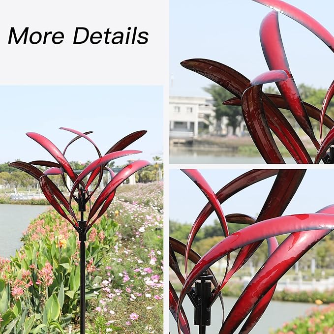 82 inch Wind Spinners Outdoor - Extra Large Metal Wind Sculptures & Spinner with Stake, Big Clearance Windmills for The Yard and Garden, Tall Yard Art Decor-Burgundy Red