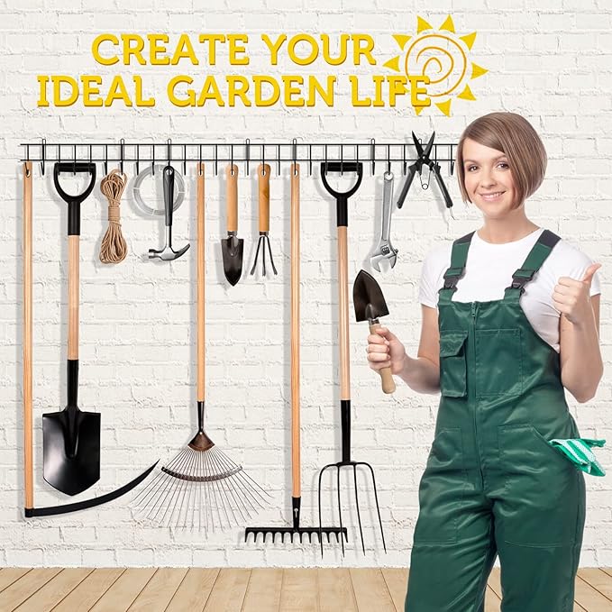 Garden Tool Organizer, Garage Tool Organizer and Storage Wall Mount for Shed Organization, 4 Pack All Metal Yard Lawn Tool Organizer for Garage Hanger, Shovel Golder for Rakes, Hoes, Hoses