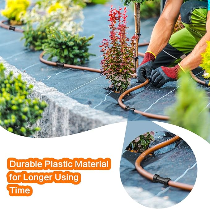 JAYEE Irrigation Fittings Kit for 1/4" Tubing 110 Piece Set - 50 Couplings,30 Tees, 20 Elbows, 10 End Plugs - Barbed Connectors for Drip or Sprinkler Systems