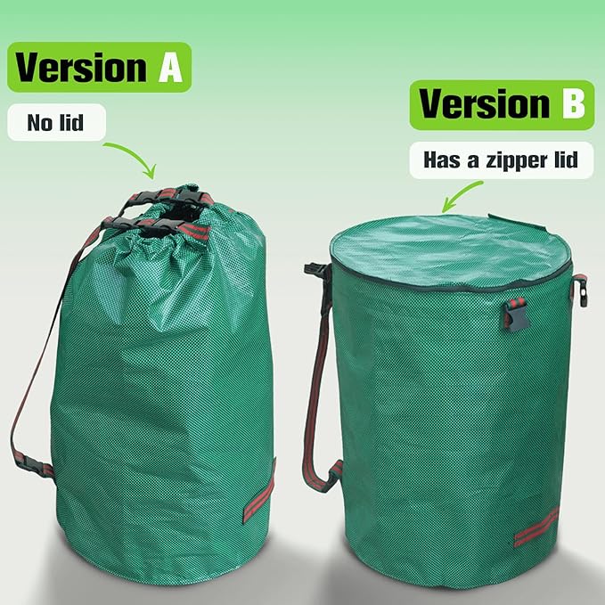 Leaf Collector Bag with Lid, Shoulder Strap, and Drawstring – Reusable Yard Garden Bag for Leaves and Lawn Trash, Perfect for Leaf Removal, Yard Clean-Up (With lid, 48 Gallon)