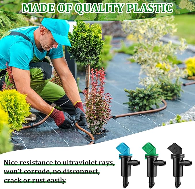 Mudder 60 Pieces Drip Emitter Garden Flag Irrigation Dripper in 3 Sizes, Trees and Shrubs, 1 GPH, 2 GPH, 4 GPH